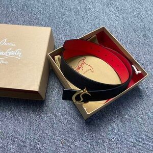 Christian Louboutin Reversible Belt Black/Red Leather Gold CL Buckle 85cm